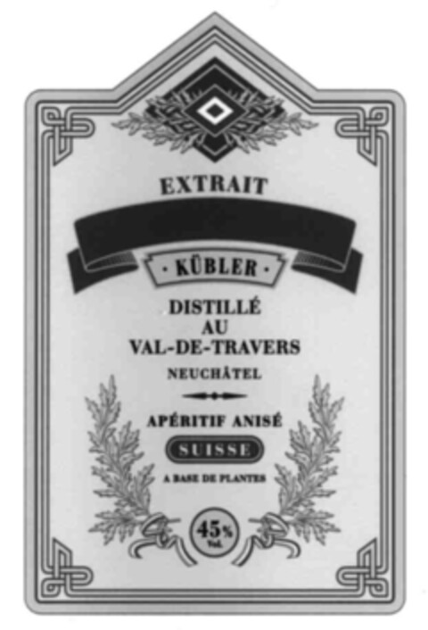 EXTRAIT KÜBLER DISTILLÉ AU VAL-DE-TRAVERS NEUCHÂTEL Logo (IGE, 05/17/2002)