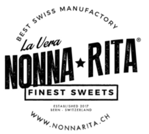 BEST SWISS MANUFACTORY La Vera NONNA RITA FINEST SWEETS ESTABLISHED 2017 BERN  - SWITZERLAND WWW.NONNARITA.CH Logo (IGE, 03/20/2017)