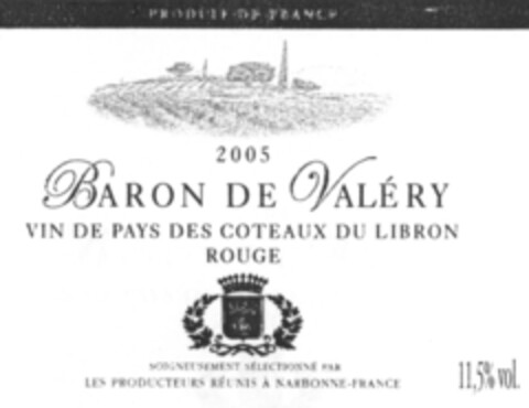 BARON DE VALÉRY 2005 VIN DE PAYS DES COTEAUX  DU LIBRON ROUGE Logo (IGE, 12.06.2006)