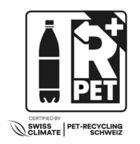 R PET CERTIFIED BY SWISS CLIMATE PET-RECYCLING SCHWEIZ Logo (IGE, 07.11.2019)