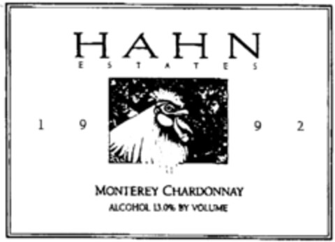 HAHN ESTATES 1992 MONTEREY CHARDONNAY Logo (IGE, 04/15/2002)