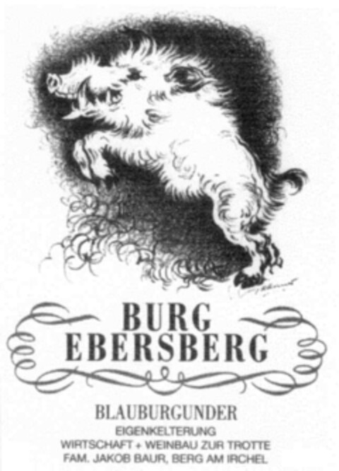 BURG EBERSBERG BLAUBURGUNDER EIGENKELTERUNG WIRTSCHAFT + WEINBAU TROTTE FAM. JAKOB BAUR, BERG AM IRCHEL Logo (IGE, 21.12.2001)