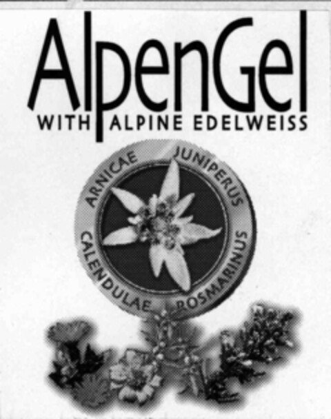 AlpenGel WITH ALPINE EDELWEISS ARNICAE JUNIPERUS ROSMARINUS CALENDULAE Logo (IGE, 03.11.1999)