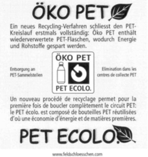 ÖKO PET PET ECOLO. feldschloesschen Logo (IGE, 27.12.2002)