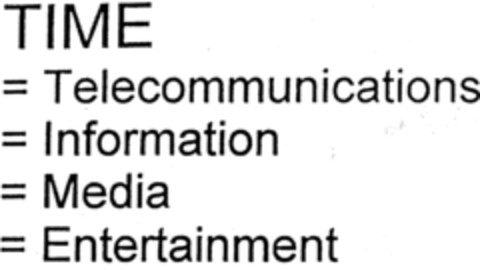 TIME =Telecommunications =Information =Media =Entertainment Logo (IGE, 31.07.1998)