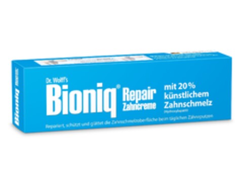 Dr. Wolff's Bioniq Repair Zahncreme mit 20% künstlichem Zahnschmelz Logo (IGE, 03/12/2024)