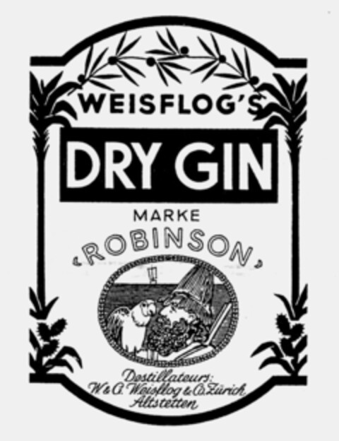 ROBINSON WEISFLOG'S DRY GIN Logo (IGE, 03.03.1993)