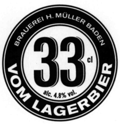 BRAUEREI H. MÜLLER BADEN 33cl alc. 4.8% vol. VOM LAGER BIER Logo (IGE, 06/28/1999)