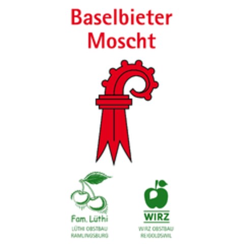 Baselbieter Moscht Fam. Lüthi LÜTHI OBSTBAU RAMLINGSBURG WIRZ WIRZ OBSTBAU REIGOLDSWIL Logo (IGE, 27.10.2014)