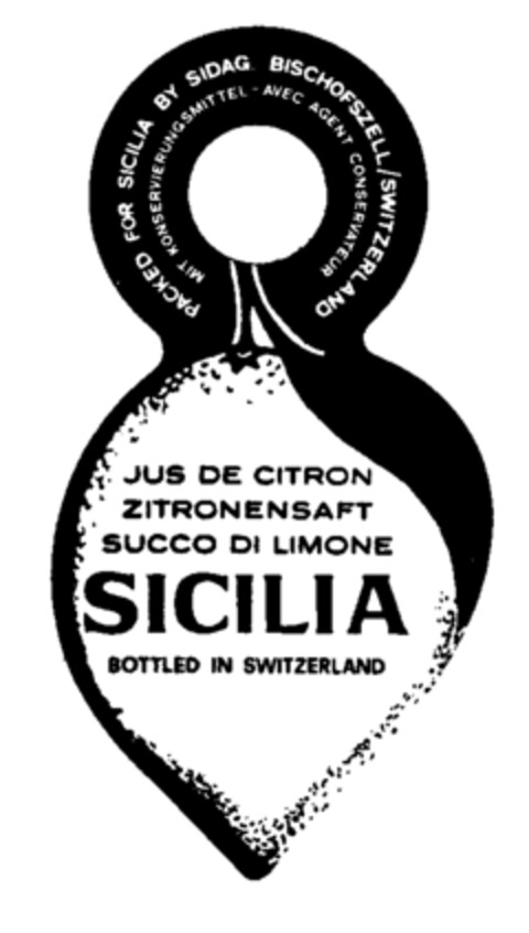 SICILIA JUS DE CITRON ZITRONENSAFT SUCCO DI LIMONE BOTTLED IN SWITZERLAND Logo (IGE, 25.05.1982)