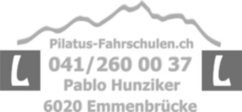 L Pilatus-Fahrschulen.ch 041 / 260 00 37 Pablo Hunziker 6020 Emmenbrücke Logo (IGE, 01/14/2008)