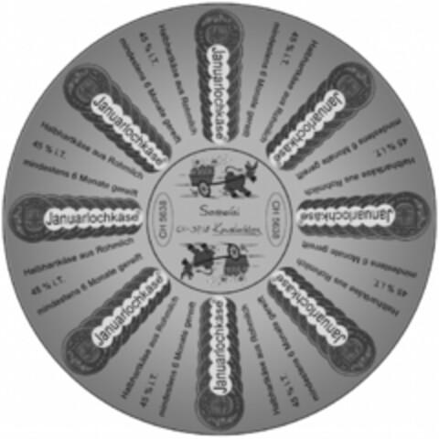 Januarlochkäse Halbhartkäse aus Rohmilch 45% i.T. mindestens 6 Monate gereift Sennerei CH-3718 Kandersteg CH 5638 Logo (IGE, 10.03.2020)