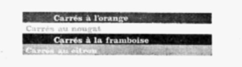 Carrés à l'orange Carrés au nougat Carrés à la framboise Carrés au citron Logo (IGE, 12/29/1987)