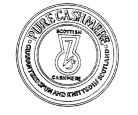 PURE CASHMERE GUARANTEEDSPUN AND KNITTEDIN SCOTLAND Logo (IGE, 14.01.1992)