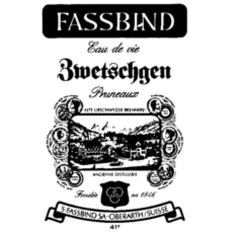 FASSBIND Eau de vie Zwetschgen Pruneaux Logo (IGE, 07/07/1989)