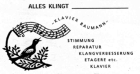 ALLES KLINGT STIMMUNG REPARTUR KLANGVERBESSERUNG ETAGERE etc. KLAVIER Logo (IGE, 30.12.1999)