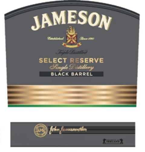 JAMESON SELECT RESERVE Single Distillery BLACK BARREL Logo (IGE, 04/23/2013)