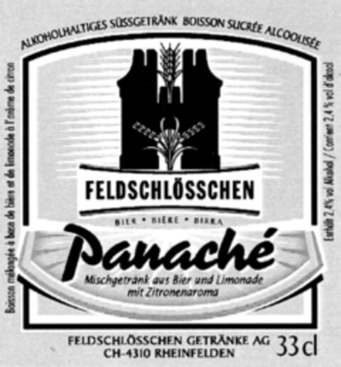 FELDSCHLÖSSCHEN Panaché Mischgetränk aus Bier und Limonade mit Zitronenaroma  FELDSCHLÖSSCHEN GETRÄNKE AG CH-4310 RHEINFELDEN Logo (IGE, 30.05.2005)