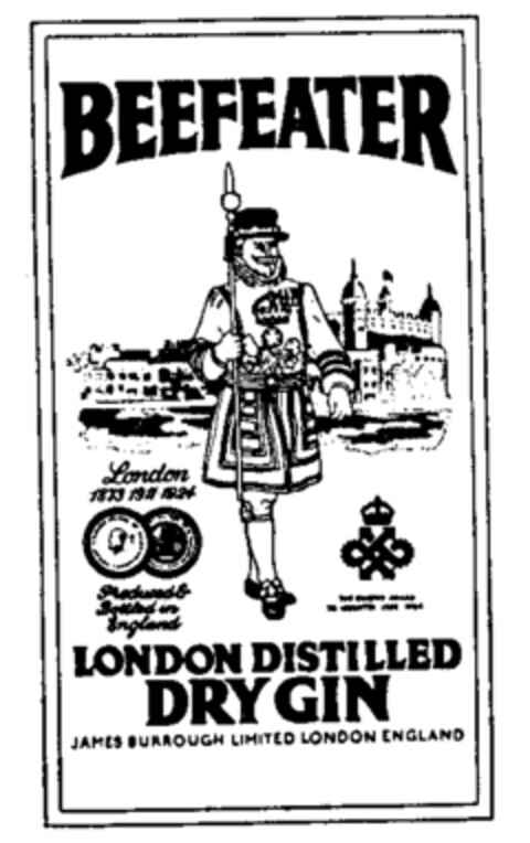 BEEFEATER LONDON DISTILLED DRY GIN Logo (IGE, 29.08.1990)