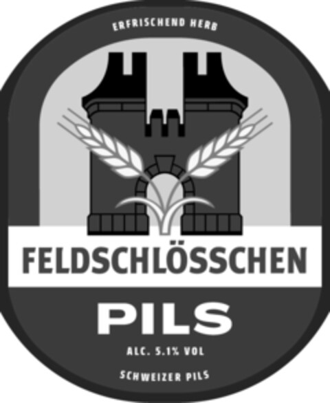 ERFRISCHEND HERB FELDSCHLÖSSCHEN PILS ALC. 5.1% VOL SCHWEIZER PILS Logo (IGE, 01.06.2023)