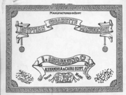 EGYPTIAN CIGARETTE MANUFACTORY I. ISMALUN & Co. ALEXANDRIA & CAIRO EGYPT Logo (IGE, 10/03/1974)