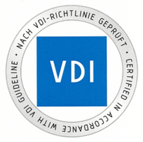 VDI NACH VDI-RICHTLINIE GEPRÜFT CERTIFIED IN ACCORDANCE WITH VDI GUIDELINE Logo (IGE, 13.12.2011)