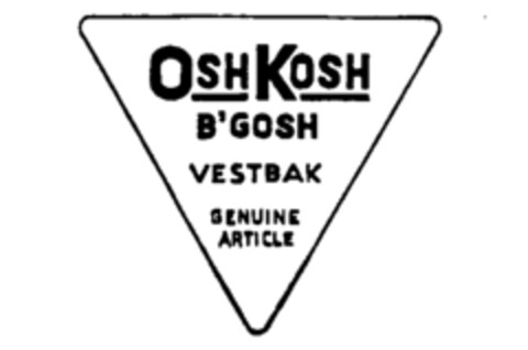 OSH KOSH B'GOSH VESTBAK GENUINE ARTICLE Logo (IGE, 02.04.1990)