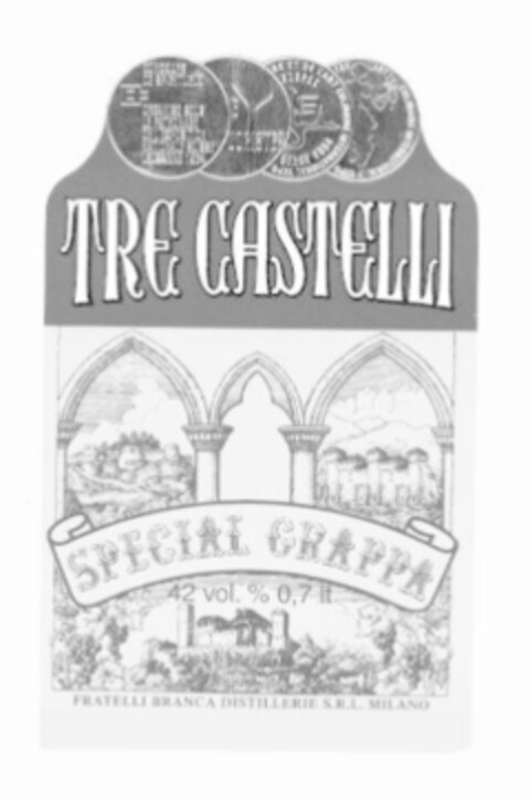 TRE CASTELLI SPECIAL GRAPPA 42 vol. % 0,7 lt FRATELLI BRANCA DISTILLERIE S.R.L. MILANO Logo (IGE, 02/02/2007)