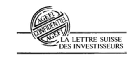 AGEFI CONFIDENTIEL AGEFI LA LETTRE SUISSE DES INVESTISSEURS Logo (IGE, 27.08.1986)