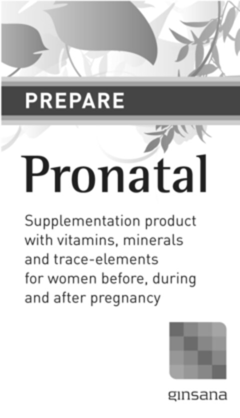 PREPARE Pronatal Supplementation product with vitamins, minerals and trace-elements for women before, during and after pregnancy ginsana Logo (IGE, 08/25/2009)