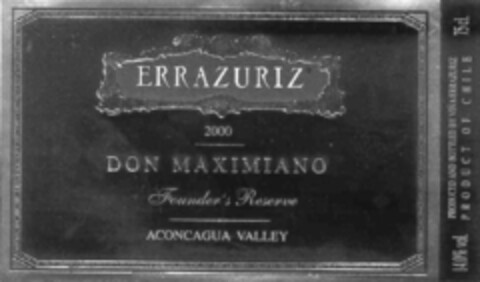 ERRAZURIZ  2000 DON MAXIMIANO Founder's Reserve ACONCAGUA VALLEY Logo (IGE, 07/08/2003)