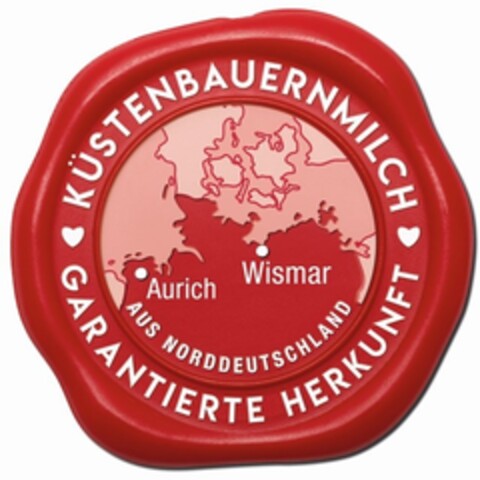 KÜSTENBAUERNMILCH GARANTIERTE HERKUNFT Aurich Wismar AUS NORDDEUTSCHLAND Logo (IGE, 14.10.2019)