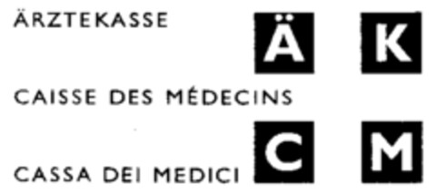 ÄRZTEKASSE ÄK CAISSE DES MÉDECINS CASSA DEI MEDICI CM Logo (IGE, 28.02.1997)