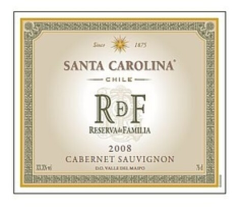 Since 1875 SANTA CAROLINA CHILE REDF RESERVA DE FAMILIA 2008 CABARNET SAUVIGNON Logo (IGE, 13.10.2010)