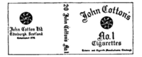 John Cotton Ltd. Edinburgh. Scotland. 20 John Cotton's No.1 John Cotton's No.1 Cigarettes Logo (IGE, 17.04.1990)