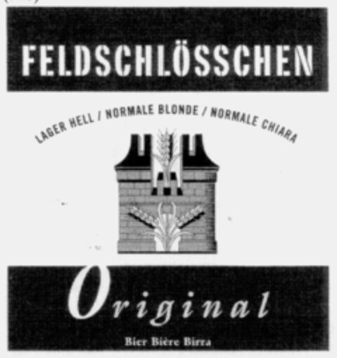 FELDSCHLÖSSCHEN Original LAGER HELL/NORMALE BLONDE/NORMALE CHIARA Bier Bière Birr Logo (IGE, 23.04.1996)