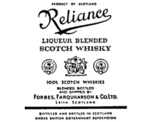 Reliance LIQUEUR BLENDED SCOTCH WHISKY Logo (IGE, 10/29/1988)