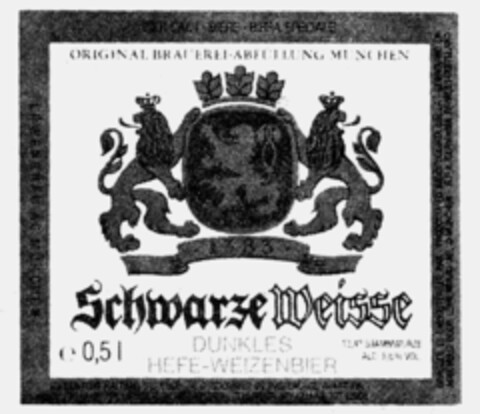 Schwarze Weisse DUNKLES HEFE-WEIZENBIER Logo (IGE, 25.05.1989)