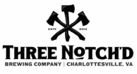 THREE NOTCH'D BREWING COMPANY | CHARLOTTESVILLE, VA ESTD 2013 Logo (USPTO, 07/19/2017)