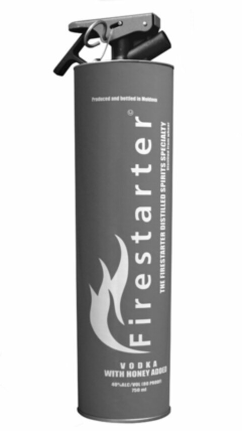 FIRESTARTER THE FIRESTARTER DISTILLED SPIRITS SPECIALTY DISTILLED FROM WHEAT PRODUCED AND BOTTLED IN MOLDOVA VODKA WITH HONEY ADDED 40% ALC/VOL (80 PROOF) 750 ML Logo (USPTO, 01.07.2009)