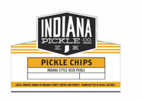 INDIANA PICKLE CO. EST. 2015 PICKLE CHIPS INDIANA STYLE BEER PICKLE LOCAL PRODUCE BRINED IN INDIANA'S FINEST BREWS AND SPIRITS · HANDCRAFTED IN SMALL BATCHES Logo (USPTO, 04/05/2017)