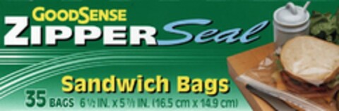 GOODSENSE ZIPPER SEAL SANDWICH BAGS 35 BAGS 6 1/2 IN. X 5 7/8 IN. (16.5 CM X 14.9 CM) Logo (USPTO, 23.04.2012)