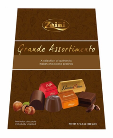 GRANDE ASSORTIMENTO ZAINI 1913 CAFFE ZAINI GIANDUI OTTIMI AMARETTO FINE ITALIAN CHOCOLATE INDIVIDUALLY WRAPPED A SELECTION OF AUTHENTIC ITALIAN CHOCOLATE PRALINES Logo (USPTO, 03/24/2014)