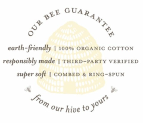 OUR BEE GUARANTEE EARTH-FRIENDLY | 100% ORGANIC COTTON RESPONSIBLY MADE | THIRD-PARTY VERIFIED SUPER SOFT | COMBED & RING-SPUN FROM OUR HIVE TO YOURS Logo (USPTO, 21.02.2017)