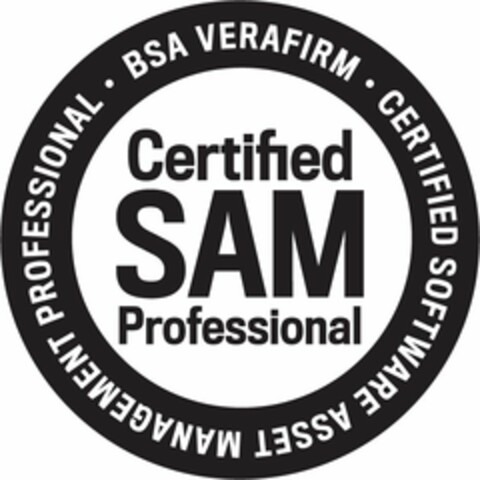 CERTIFIED SAM PROFESSIONAL - BSA VERAFIRM - CERTIFIED SOFTWARE ASSET MANAGEMENT PROFESSIONAL Logo (USPTO, 05.05.2019)