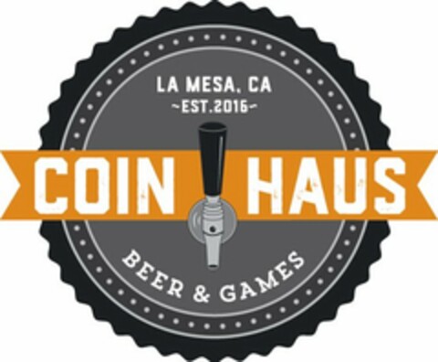 COIN HAUS LA MESA, CA ~EST.2016~ BEER &GAMES Logo (USPTO, 08/22/2016)