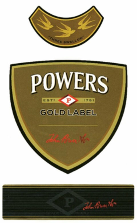 "THREE SWALLOW" POWERS EST P 1791 GOLD LABEL JOHN POWER & SON P JOHN POWER & SON TRADEMARK Logo (USPTO, 14.10.2009)