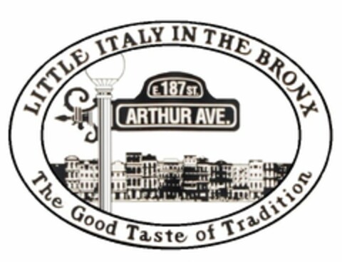 LITTLE ITALY IN THE BRONX THE GOOD TASTE OF TRADITION E. 187 ST. ARTHUR AVE. Logo (USPTO, 07.05.2013)