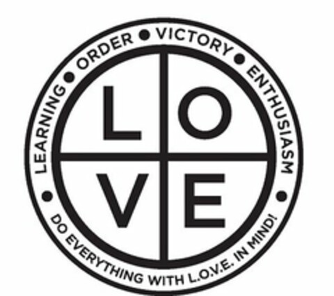 LOVE · LEARNING · ORDER · VICTORY · ENTHUSIASM · DO EVERYTHING WITH L.O.V.E. IN MIND Logo (USPTO, 02.05.2017)
