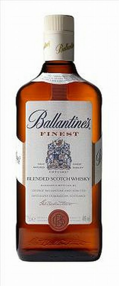 BALLANTINE'S FINEST NTINE'S BALLANTIN BY APPOINTMENT TO THE LATE QUEEN VICTORIA AND THE LATE KING EDWARD VII FULLY MATURED AMICUS HUMANI GENERIS FINEST QUALITY ESTD 1827 BLENDED SCOTCH WHISKY BLENDED & BOTTLED BY GEORGE BALLANTINE AND SON LTD DISTILLERS DUMBARTON SCOTLAND GEO BALLANTINE BOTTLED IN SCOTLAND PRODUCT OF SCOTLAND GBS GEO BALLANTINE TINE'S B Logo (USPTO, 10/14/2011)